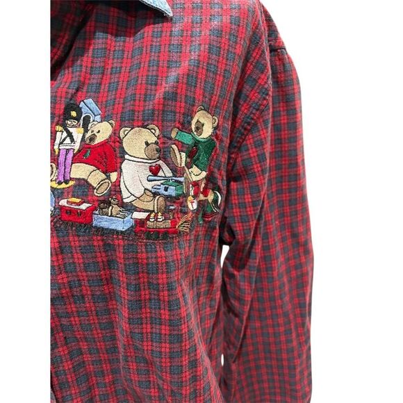 Bobbie Brooks Women's L Red Plaid Button-Up Holiday Shirt Vintage - Picture 3 of 11